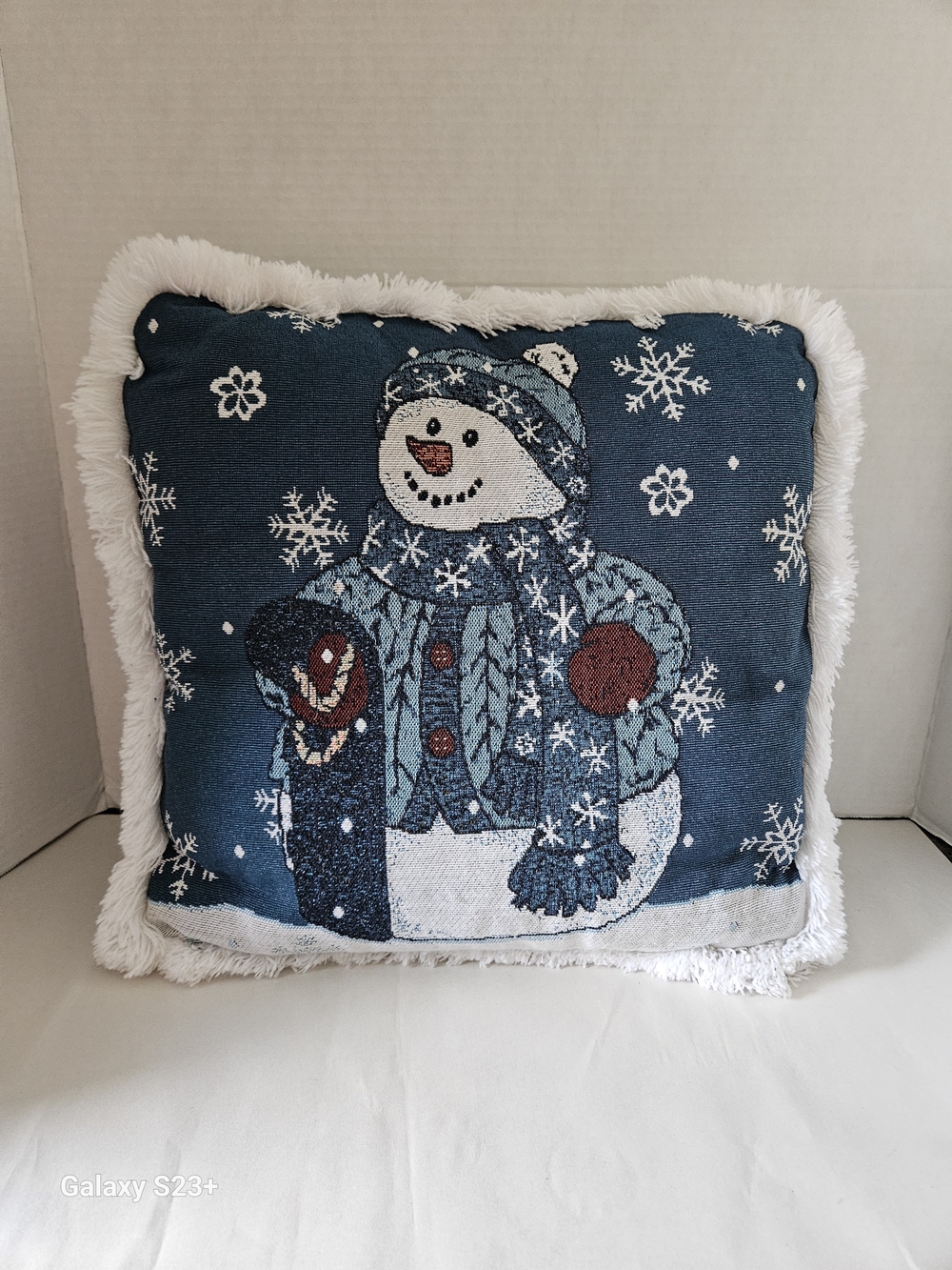 Holiday Snowman Decorative Throw Pillow - Blue